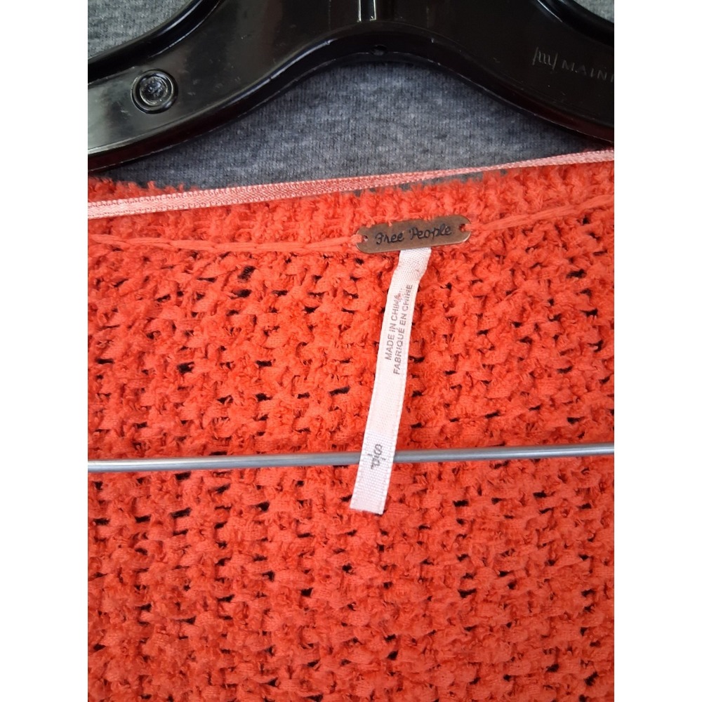 Free People Womens Sweater S Orange Knit Twist Front Crop Oversize 100% Cotton - Picture 3 of 9